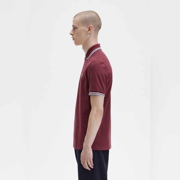 Fred Perry Twin Tipped Polo Shirt Maroon/White/Ice MADE IN ENGLAND - Picture 6 of 13